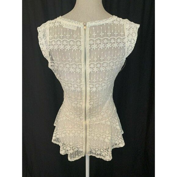 Zara Womens Solid White Lace Sheer Scoop Neck Fit Flare Tank Top Medium - Picture 5 of 6